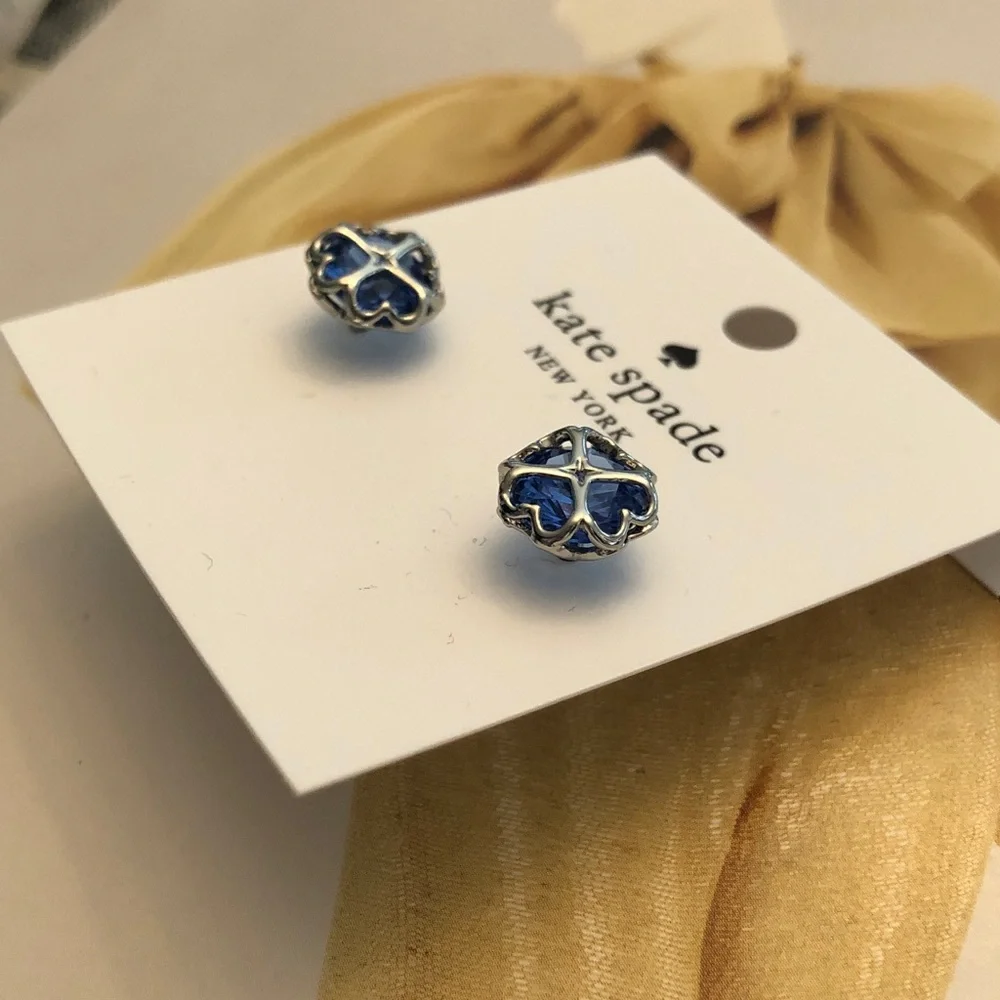 Authentic New on card kate spade blue crystal four-leaf clover stud earrings - Picture 8 of 8